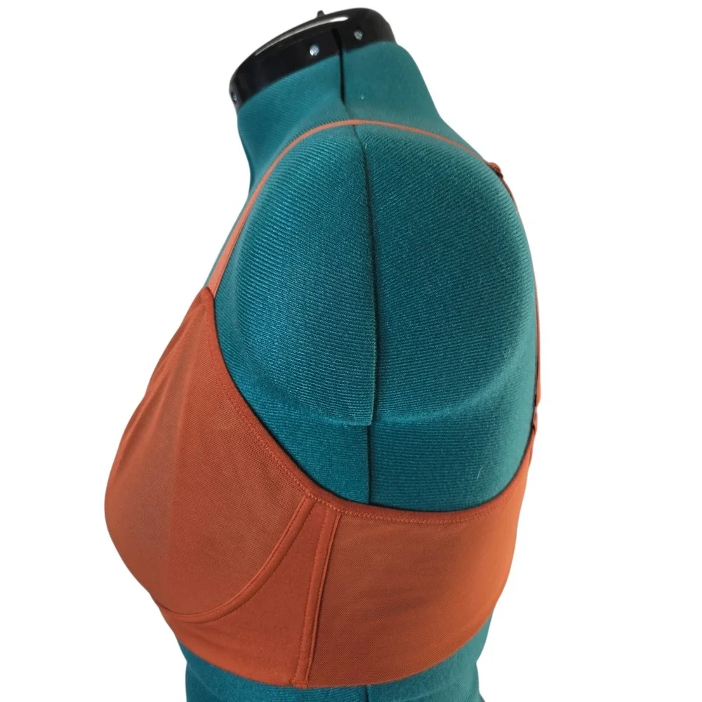 Knix Wireless Bra Rust Orange Mesh Triangle Cups Adjustable Straps XL‎